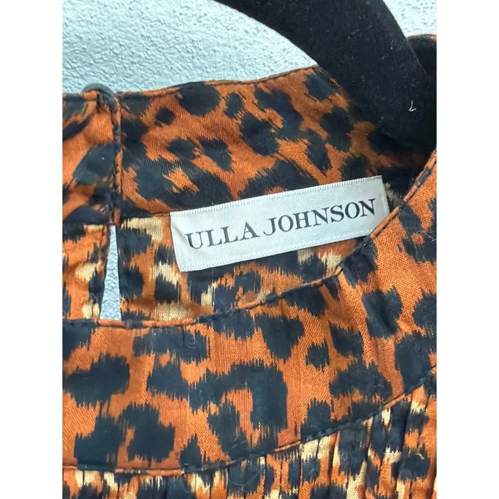 Ulla Johnson Vesna Leopard Print Blouse Brown Black  Long Sleeve Cotton Size 6